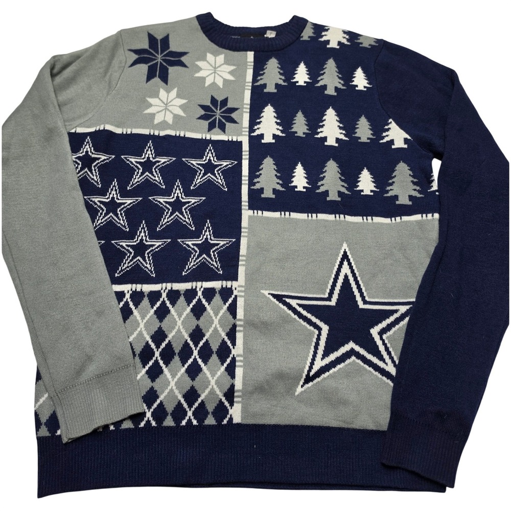 Dallas Cowboys NFL Forever Collectibles Mens Large Blue Grey Star Patch Sweater